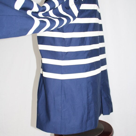 Talbots Petite Breton Nautical Navy White Stripe Peacoat Blazer Jacket Sz Large - Picture 6 of 12